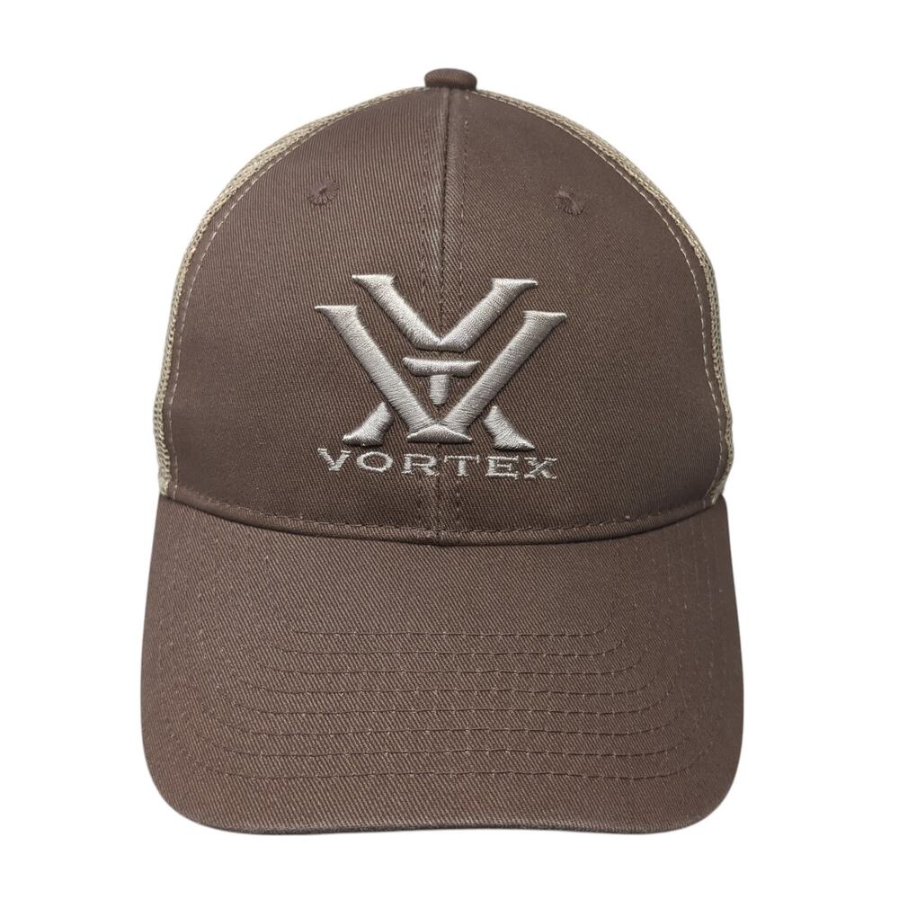Vortex Logo Snapback Trucker Hat Brown One Size Mesh Back Adjustable